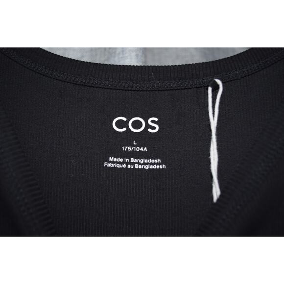 COS Black Ribbed Tank Dress Size L Minimalist Sleeveless Cotton Blend - Picture 3 of 4